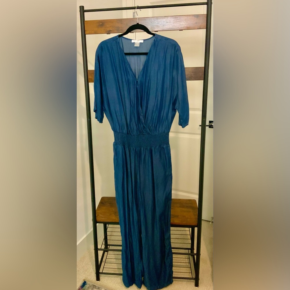 LASCANA Venus Blue Wide-Leg Smocked Waist Jumpsuit